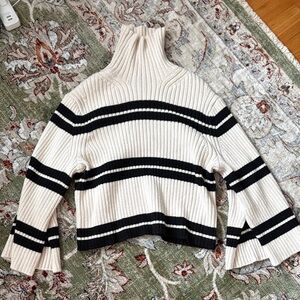 Striped Turtleneck Sweater - Black and Cream